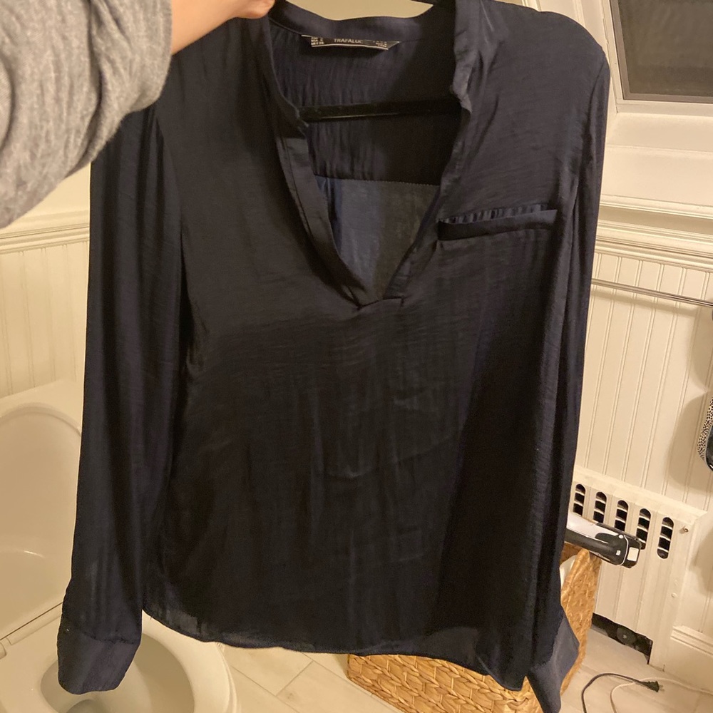 Navy silk blouse